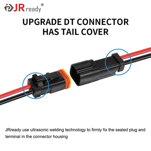 JRready Deutsch 2 pin Connector Kit dt Pigtail ST9019-3Sets 2 Wire Way Automotive Waterproof Wire Connectors with 12pcs Butt Connector, Deutsch Pi...