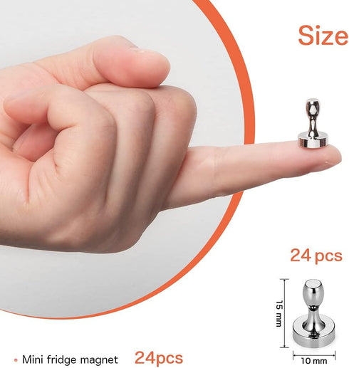 BTLIN Small Fridge Magnets Strong, Mini Metal Magnetic Push Pins for Kitchen Refrigerator Magnetic Board Whiteboard Office 24Pack...