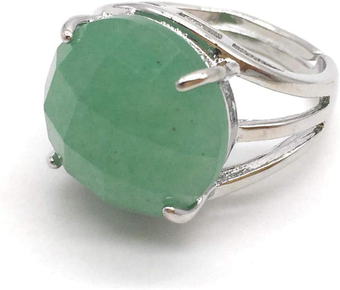 Faceted Oval Round Shape Natural Stone Adjustable Ring for Women Gemstones Healing Crystal Jewelry Wedding Engagement Anniversary Birthday Gift...