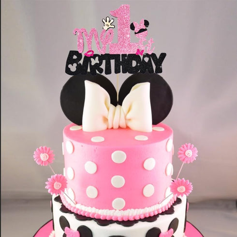BEISHIDA Girls Cake Topper Mouse Cake Topper Mouse Birthday Party Decorations My 1st Birthday Pink and Black Mouse Birthday Party Supplies for Kid...