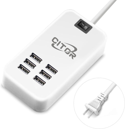 Multi USB Charger, 6 Port USB Charging Station for Multiple Devices, Phone, Tablet, Power Strip with ON/Off Switch (White)...