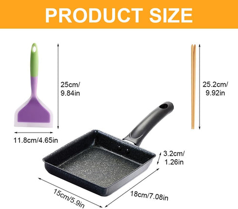 Tamagoyaki Pan Non Stick Japanese Omelette Pan,Cast Iron Rectangle Tamago Pan Small Frying Pan, Tamagoyaki Eggs Pan - Omelette Pan - with Silicone...