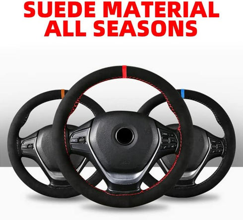 Car Steering Wheel Cover, 15 Inch Durable Genuine Leather Stitch On Wrap Steering Wheel Protector for Women Men, Universal Auto Interior Accessori...
