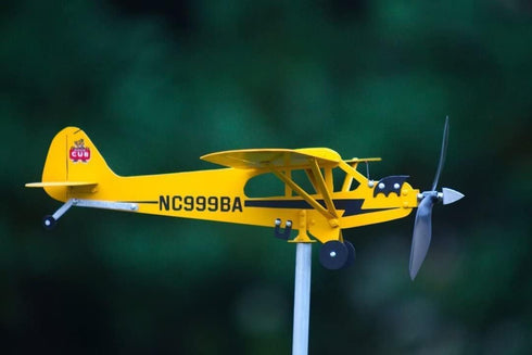 Piper J3 Cub Airplane Weathervane,3D Unique and Magical Metal Windmill Outdoor Wind Sculpture Kinetic Sculpture for Yard/Garden/Decor Decoration,G...