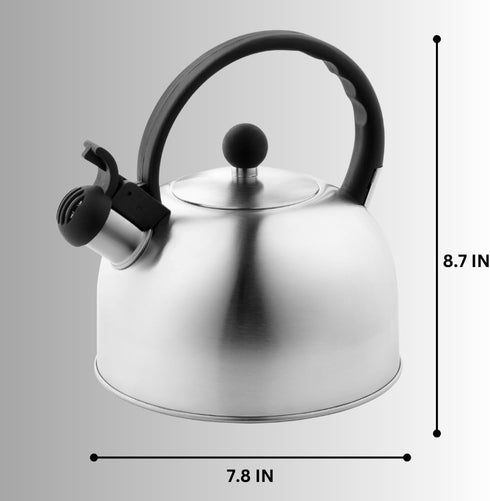 2.5 Liter Whistling Tea Kettle - Modern Stainless Steel Whistling Tea Pot for Stovetop Hot Water Boiler with Cool Grip Ergonomic Handle (Silver, 2...