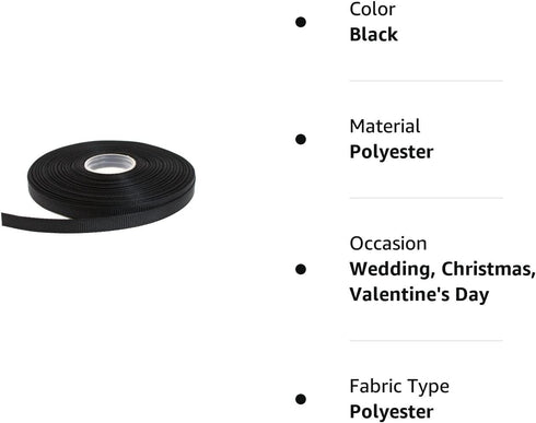 Solid Grosgrain Ribbon 25 Yard Each Roll 100% Polyester Woven Edge (1/4", Black)...
