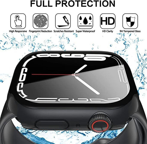 YMHML Waterproof Case Compatible for Apple Watch Screen Protector Series 9 Series 8 7 41mm Tempered Glass, Hard PC Touch Sensitive Full Protective...