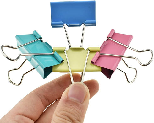 HAHIYO Binder Clips Paper Clamps Spring Steel Sturdy Large 1.57 inches Width 0.51 Inch Capacity No Sharp Edges Heavy Duty Tight Grip Reusable Colo...