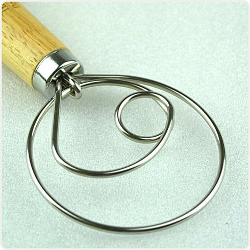 2 Pack LARGE 13.5" Premium Original Danish Dough Whisk Dutch Bread Whisk- Stainless Steel Dutch Style Bread Dough Hand Mixer Wooden Handle Artisia...
