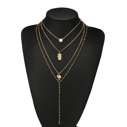Bohemia Layered Choker Necklace Palm Tree Necklace Pineapple Necklace Opal Choker Gem Pendants Necklace Summer Jewelry Gold Lariat Y Necklace for ...