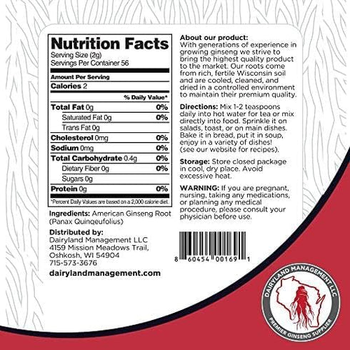 Dairyland Concentrated American Ginseng Powder ??? - 4 oz Pack of Wisconsin Ginseng Powder - Non-GMO, Gluten Free - Herbal Supplement for Smoothie...