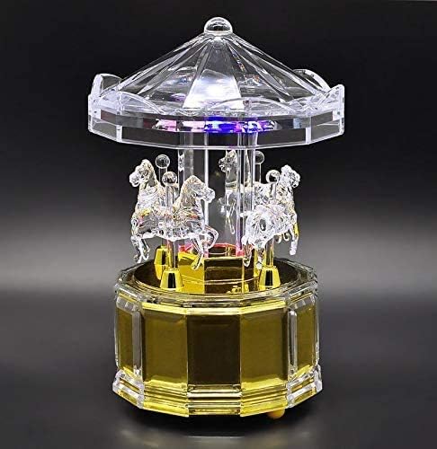 Mechanical Wind-up Carousel Music Box with LED Lights Transparent Acrylic Melody Castle in The Sky Carrying You...