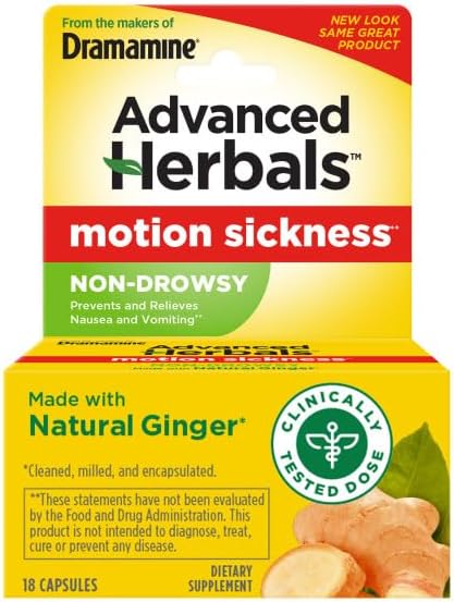 Dramamine Non-Drowsy Naturals Motion Sickness Relief | 18 Count | 4 Pack...