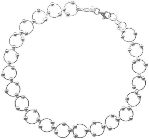 Verona Jewelers Sterling Silver Italian Beaded Circle Link Bracelet and Anklet - Round Link Bracelet with Beads, Silver Charm Bracelet...