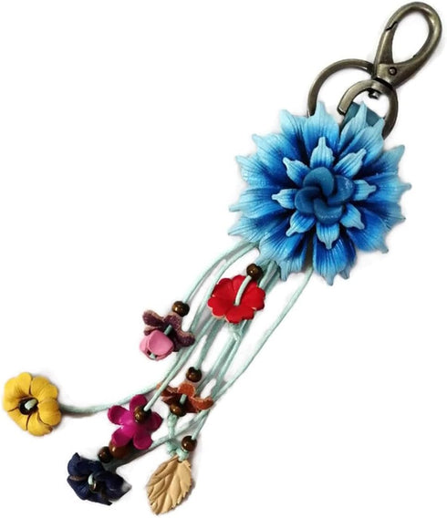 Padee Genuine Leather Dahlia Flower Keychain Keyring Snap Strap for Hanging Handbag Wallet Purse Car Handmade Hook#HOOKMKEY...