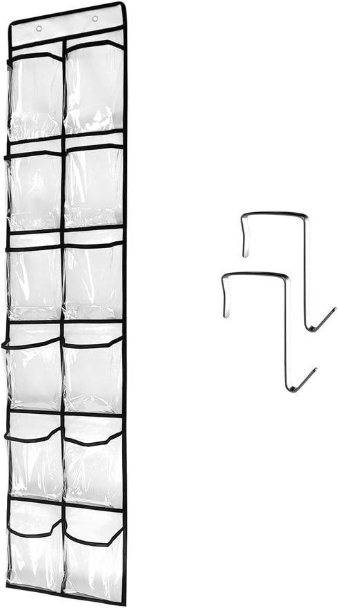 1 Pack 12 Clear Crystal Pockets Large Hanging Shoe Organizer Over The Door Shoe Rack for Closet Door Storage Shoe Holder Hanger, 2 Hooks, White (5...
