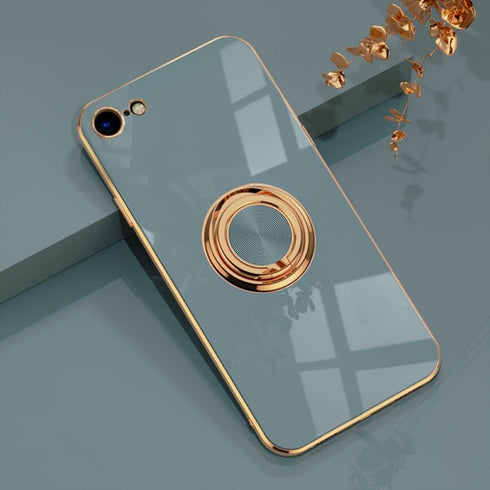EYZUTAK Electroplated Magnetic Ring Case, 360 Rotation, Metal Finger Ring Holder, Soft Silicone Cover for iPhone SE(5G) 2022, iPhone 7/8/SE 2020 -...