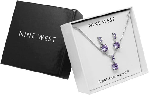 Nine West Silver-Tone and Purple Necklace and Earrings Set...