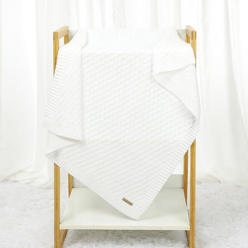 Baby Blanket Boy Girl Knit Soft Swaddle Receiving Blankets for Newborn Nursery Infant Crib Stroller White 30 x 40 Inch...