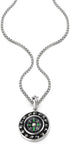 COOLSTEELANDBEYOND Silver Black Circle Skull Compass Pendant Mens Necklace Stainless Steel, 30 inches Wheat Chain...
