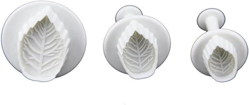 Veined Rose Leaf Plunger Cutter Cake Decorating Fondant Tool, White, Set of 3...