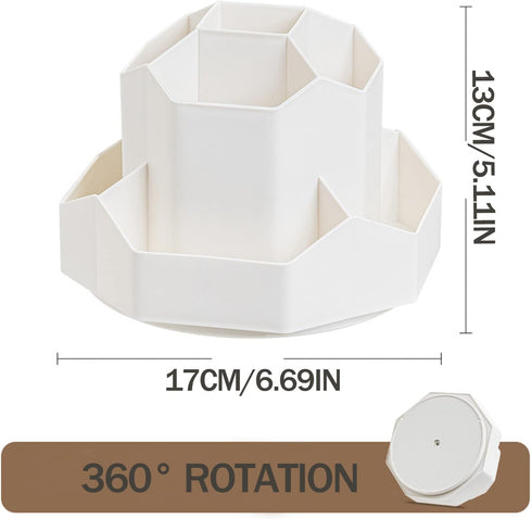 Desktop Organizer with Pencil Holders,360°Rotating Pen Holder for Desk Organizer,9 Compartments and Makeup Brush Holders,Multifunctional Office Su...