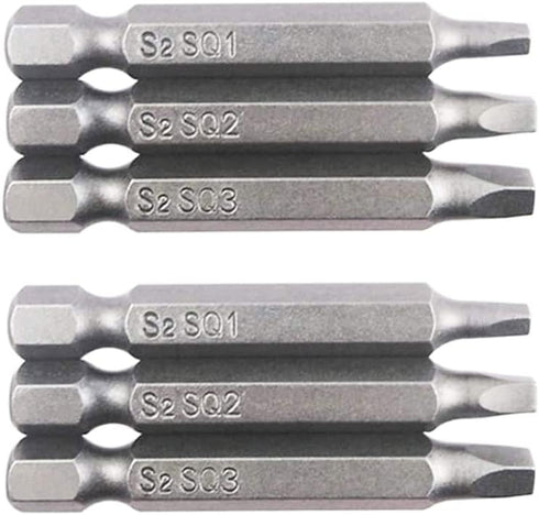 6Pcs 1/4 Inch Shank Long Magnetic Square Head Screwdriver Bits Set Power Tools SQ1 SQ2 SQ3 (50mm)...