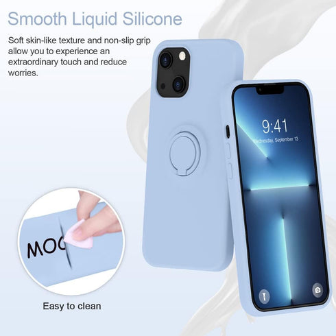 MOCCA Compatible with iPhone 13 Case 6.1 inch with Ring Kickstand | Liquid Silicone | Microfiber Liner | Anti-Scratch Full-Body Shockproof Protect...