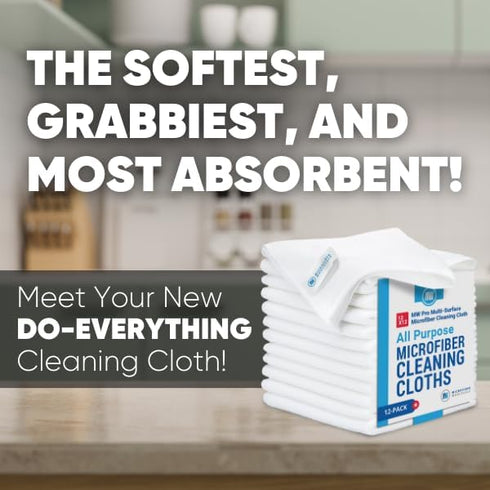 12" x 12" MW Pro Multi-Surface Microfiber Cleaning Cloths | White - 12 Pack | Premium Microfiber Towels for Cleaning Glass, Kitchens, Bathrooms, A...