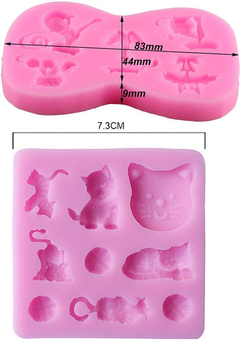 2Pcs/Set Little Cat Shape Silicone Fondant Mold KItty Kitten Chocolate Candy Gumpaste Mould Cupcake Cake Decorating Tools Polymer Clay Resin Mold...