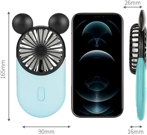 Cute Personal Mini Fan, Handheld & Portable USB Rechargeable Fan with Beautiful LED Light, 3 Adjustable Speeds, Portable Holder, for Indoor Or Out...