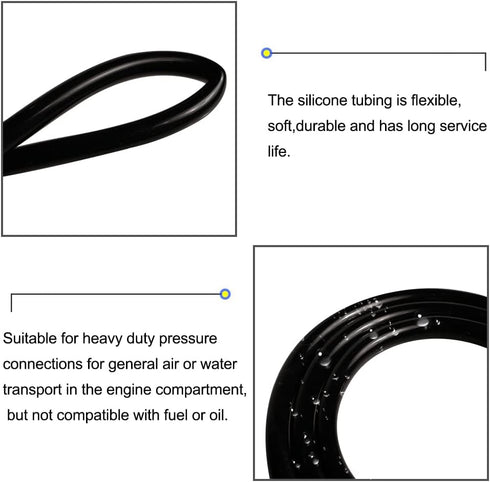QuQuyi 5/32" (4mm) ID x 1/4" OD Silicone Vacuum Tubing Hose Black High Temperature Food Grade Pure Silicon Tube Air Hose Water Pipe for Pump Trans...