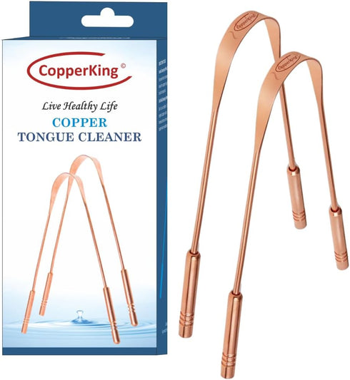 Pure Copper Metal Tongue Cleaner Set of 2 Pack for Adults Tongue Scraper Easy to Use, Ayurvedic Tongue Cleaners for Better Oral Care & Hygiene wit...