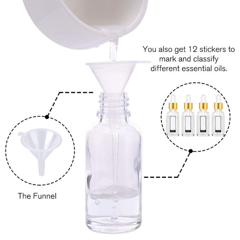 PrettyCare Eye Dropper Bottles 2 oz 4 Pack (Glass Bottles 60ml with Golden Caps, 12 Labels, Funnel & Measured Pipettes) Empty Tincture Bottles for...