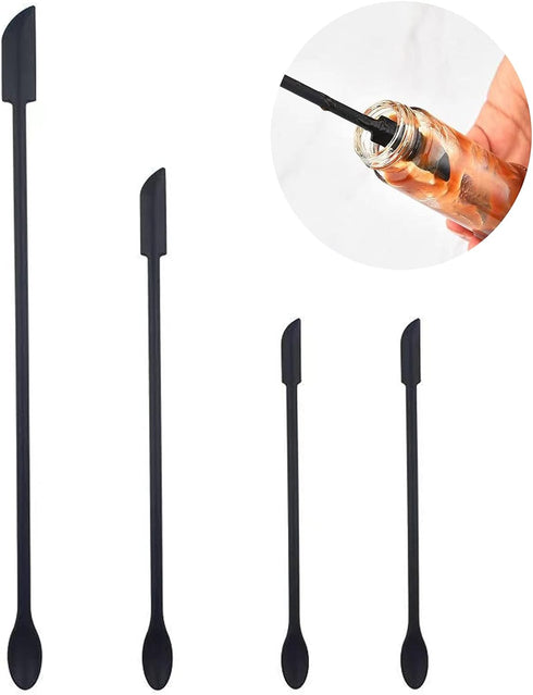 4 Pieces Mini Silicone Spatula Set, Small Rubber Spatula for Makeup, Thin Jar Scraper for Kitchen(4, BLACK)...