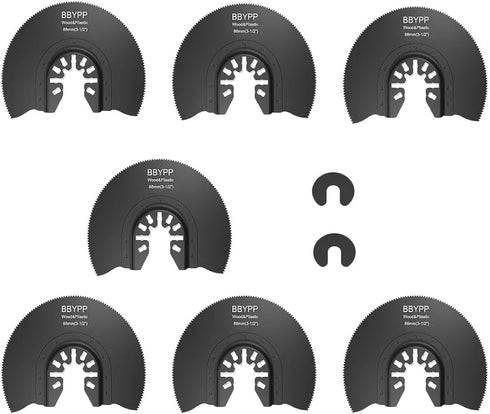 7pcs Semi Circular Oscillating Saw Blades for Cutting Wood Plastic Soft Metal, 3-1/2 Inch (88mm) Oscillating Multitool Quick Release Saw Blades Fi...