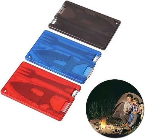 Red Outdoor Survival Bottle Opener Card Multi Tool Outdoor Barbecue Knife Camping Tool Hiking LED Light Magnifier EDC Tool Gear Multitools,Multito...