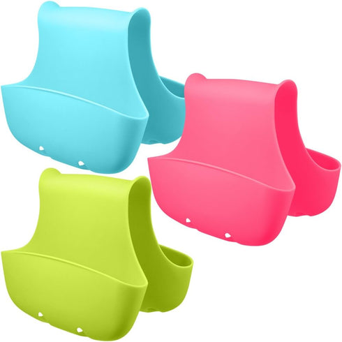 3 Pack Saddle Silicone Sink Caddy, Sponge Soap Brush Holder Basket Organizer Storage for Kitchen (Blue, Green, Pink)...