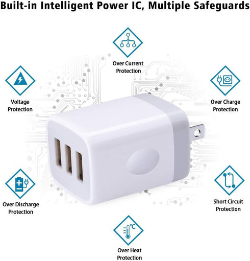 3 Port Wall Charger, 5V 3.1A USB Plugs, MultiPort Travel USB Wall Plug Home Charging Block Cube Compatible iPhone 13 12 11 Pro XS Max, Samsung Gal...