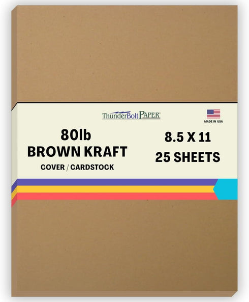 25 Brown Kraft Fiber 80# Cover Paper Sheets - 8.5" X 11" (8.5X11 Inches) Standard Letter|Flyer Size - Rich Earthy Color with Natural Fibers - 80lb...