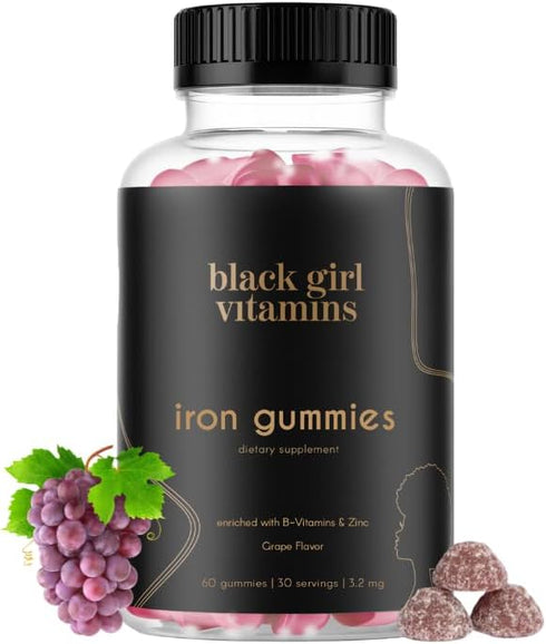 Black Girl Vitamins - Iron Gummies (20 mg), Supports Iron Deficiency & Anemia, Gluten-Free, Gelatin Free, Made in The USA (Grape, 60 Count) 30 Day...