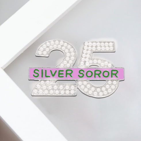Pearl Number 25 Silver Soror Pin Pink And Green Sorority Greek Letters Lady Brooch Gifts Sisterhood Jewelry...