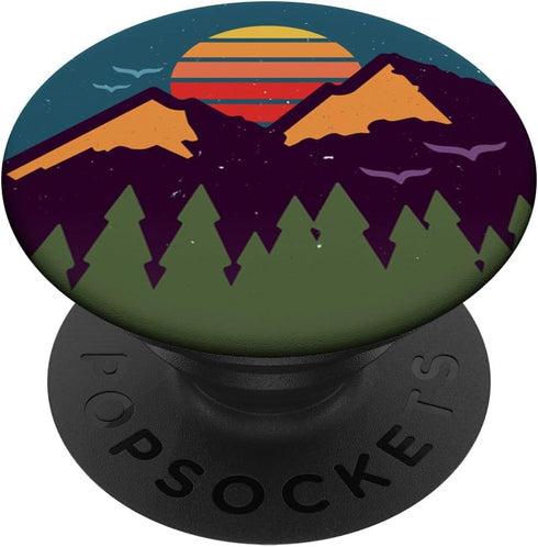 Retro Sunset Pine Trees & Mountain Scene PopSockets Adhesive PopGrip...