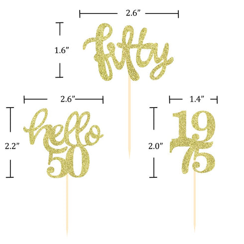 24 Pcs Gold Glitter 50th Birthday Cupcake Toppers for 50th Birthday Celebrating Party Decorations...