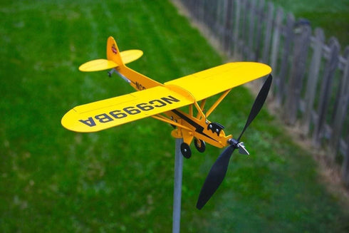 Piper J3 Cub Airplane Weathervane,3D Unique and Magical Metal Windmill Outdoor Wind Sculpture Kinetic Sculpture for Yard/Garden/Decor Decoration,G...