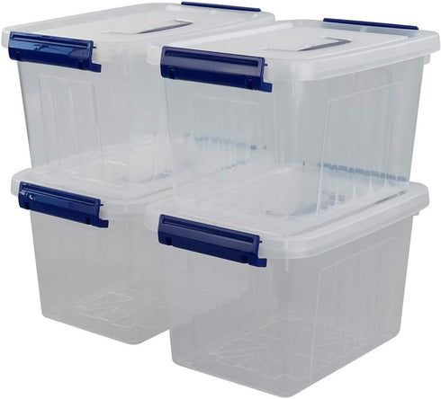 Ggbin 4 Pack 6 Quart Latching Storage Box, Small Lidded Storage Container Bin with Handle, Clear...