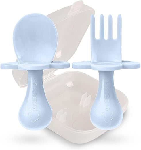 Grabease Baby Feeding Self Feeding Baby Utensils Baby Fork and Spoon, BPA-Free & Phthalate-Free for Baby & Toddler, 1 Set, blue...