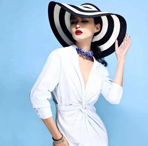 Womens Sun Straw Hat Wide Brim Sun Hat Sun Protection Straw Hat UV Foldable Roll Up Floppy Beach Cap Black and White...