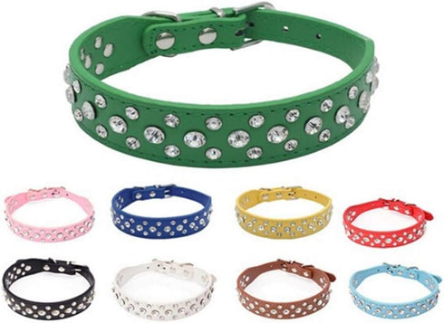 10"-24" Length Custom Leather Small Dog Collar Cat Collar with Crystal Rhinestone Bling(White,XS)...