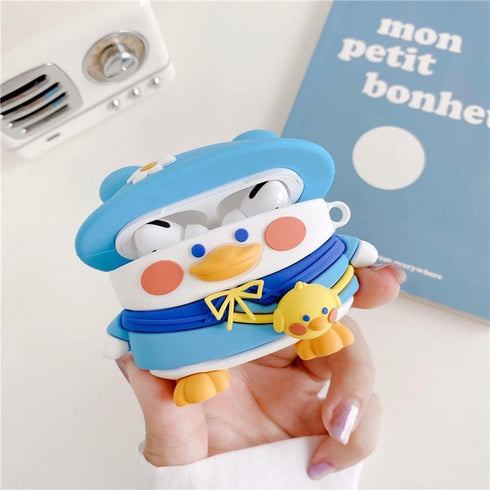 for Cute AirPods Case Cover, Cartoon Fun Funny Lovely Duck Shape Design Fashion Cases for Boys Girls Kids Teen for Air pods 1 2(Changeable Hat Duc...
